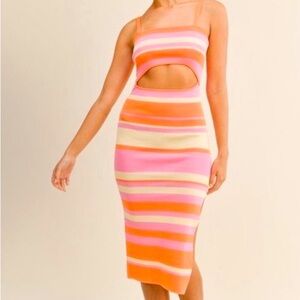 **MUST GO!**PINK SUNRISE Striped MIDI Dress By Em Glow Collective